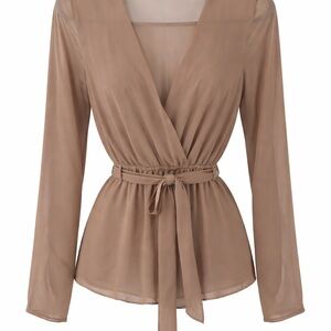 naked wardrobe Taupe Wrap Blouse with Waist Tie
